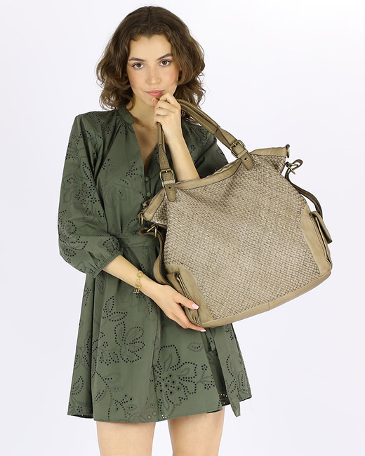 Miejska torebka regulowane raczki shopper pleciona skóra handmade MARCO MAZZINI beż jasny
