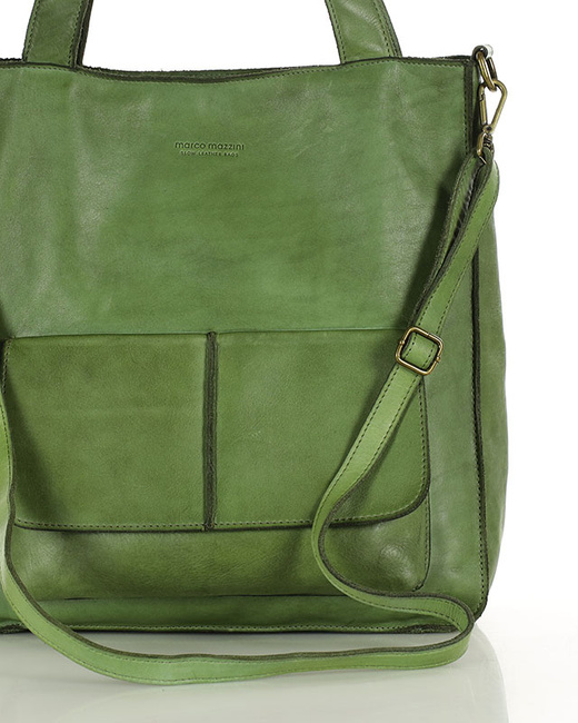 Torebka damska shopper A4 skóra naturalna - MARCO MAZZINI jasna zielona