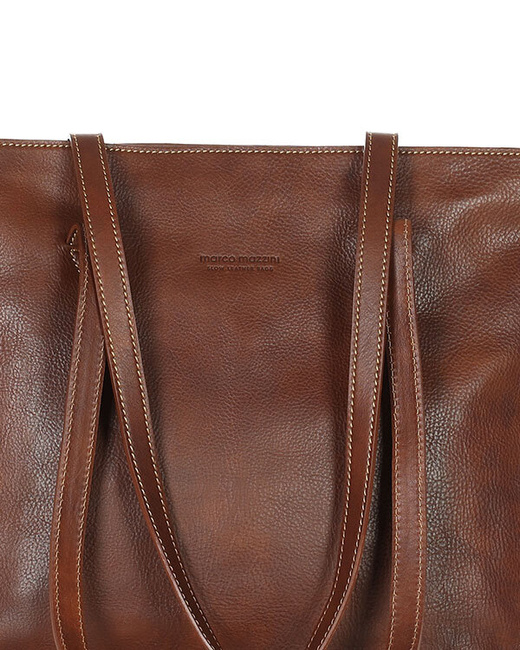 Duża torba shopperka biznesowa damska skórzana - MARCO MAZZINI brązowa