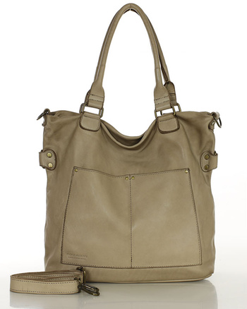 Torebka skórzana XL shopper vintage bag z kieszeniami vera pelle - MARCO MAZZINI beż taupe