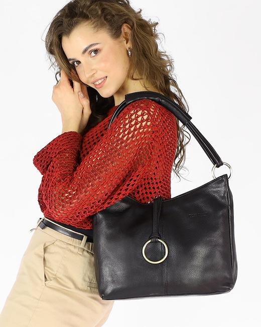 Klasyczna torba skórzana na ramię premium leather - MARCO MAZZINI czarna