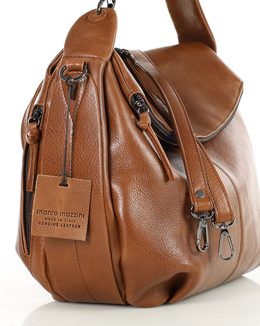 Luksusowa torebka do ręki skórzana damska premium MARCO MAZZINI ciemny camel