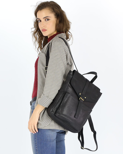 Plecak skórzany damski A4 - MARCO MAZZINI czarny