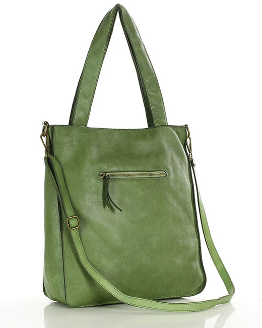 Torebka damska shopper A4 skóra naturalna - MARCO MAZZINI jasna zielona