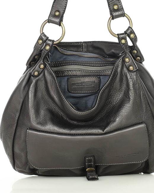 Torebka worek skóra naturalna hobo bag - MARCO MAZZINI czarna