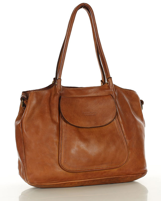 MARCO MAZZINI Torebka skórzana shopper bag ispirato dalla natura brąz camel