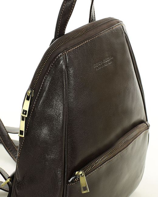 Elegancki plecak damski skórzany miejski minimalizm - MARCO MAZZINI brąz whisky