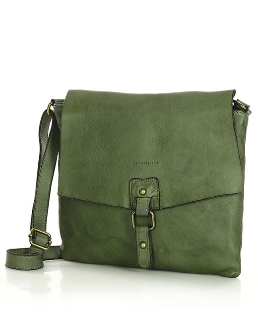 Torebka skórzana listonoszka stylowy minimalizm ala messenger leather bag - MARCO MAZZINI zielona