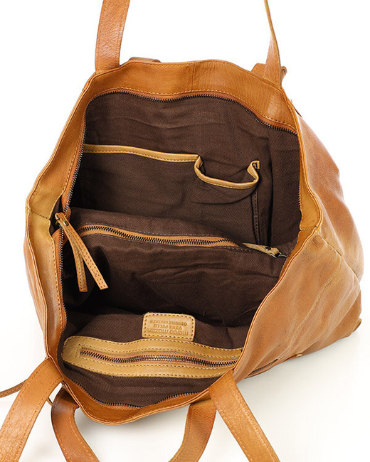 Duża torba shopper skórzana podwójne rączki - MARCO MAZZINI brąz camel