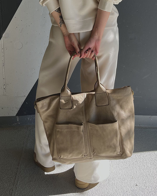 Torebka skórzana shopper bag - MARCO MAZZINI beż taupe