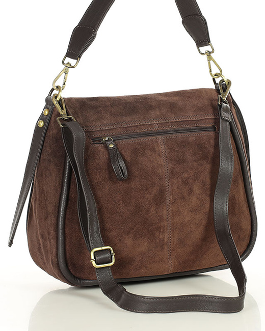 Torebka zamszowa saddle bag skórzana na ramię - MARCO MAZZINI ciemny brąz