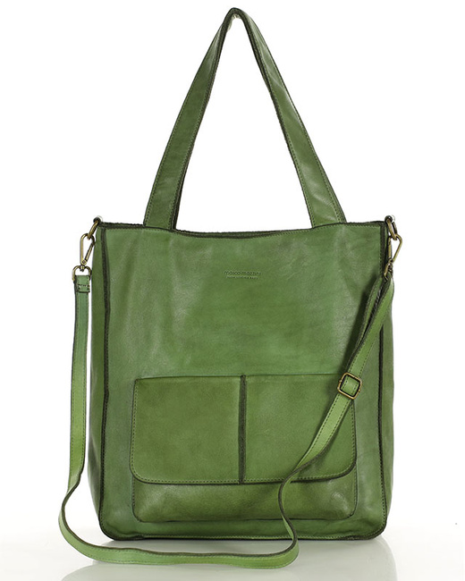 Torebka damska shopper A4 skóra naturalna - MARCO MAZZINI jasna zielona