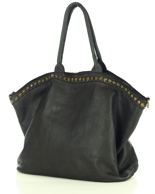 Duża torebka skórzana oversize style shopper bag - MARCO MAZZINI czarny