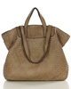 Torba damska pleciona shopper & shoulder leather bag - MARCO MAZZINI beż taupe