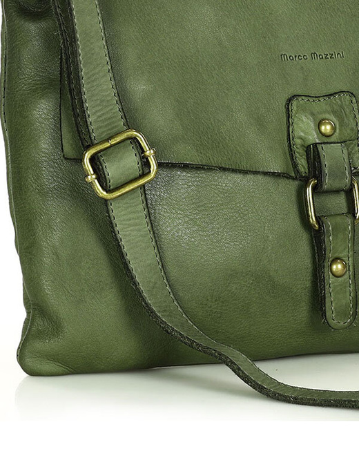 Torebka skórzana listonoszka stylowy minimalizm ala messenger leather bag - MARCO MAZZINI zielona