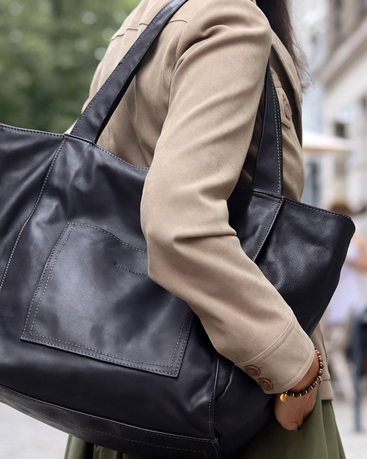 Shopperka torebka skórzana miejska - MARCO MAZZINI czarna