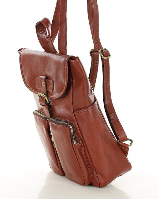 Damski plecak miejski skórzany A4 retro style - MARCO MAZZINI brąz whisky