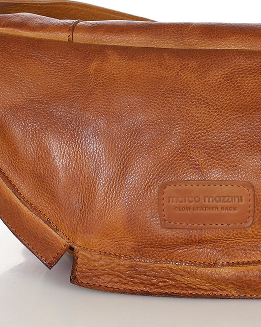 Duża torebka nerka półksiężyc skóra pleciona - MARCO MAZZINI brąz camel