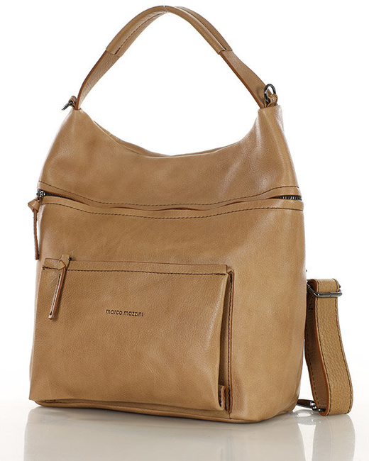 Ekskluzywna torebka skórzana premium z kieszonkami MARCO MAZZINI beżowa