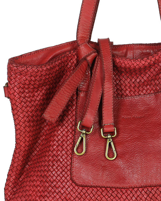 Oryginalna torebka pleciona damska skórzany shopper bag - MARCO MAZZINI bordowy czerwony