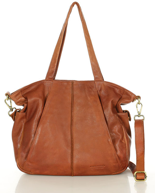 Miękka torebka skórzana shopperka na ramię - MARCO MAZZINI - brąz camel