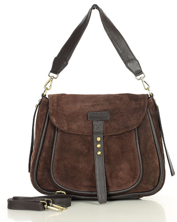 Torebka zamszowa saddle bag skórzana na ramię - MARCO MAZZINI ciemny brąz