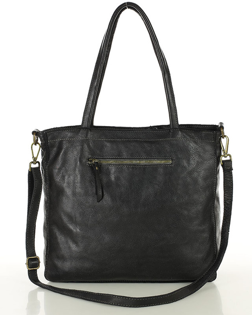 Torba shopper czarna z kieszeniami skóra naturalna – Marco Mazzini