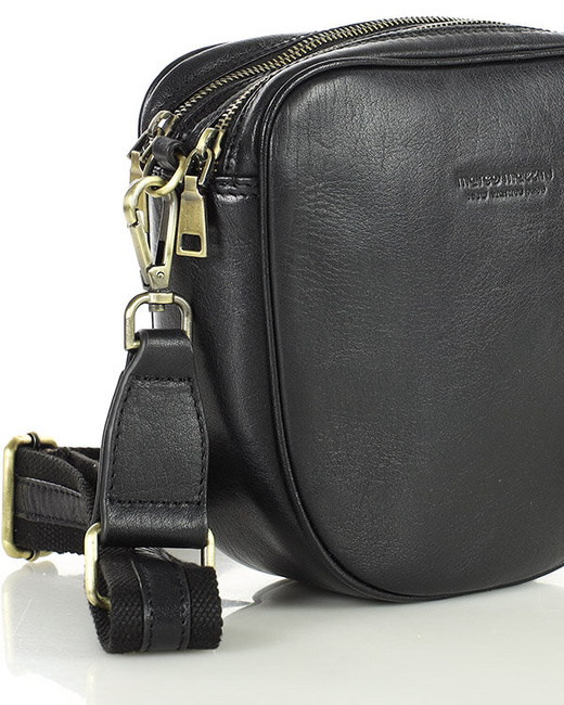 Torba skórzana na dwa zamki crossbody camera bag - MARCO MAZZINI czarny