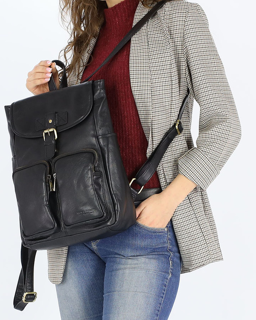 Damski plecak miejski skórzany A4 retro style - MARCO MAZZINI czarny