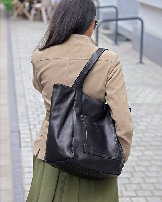 Shopperka torebka skórzana miejska - MARCO MAZZINI czarna