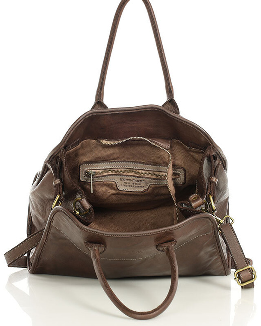 Kultowa torebka typu kuferek z włoskiej skóry naturalnej - MARCO MAZZINI ciemny brąz