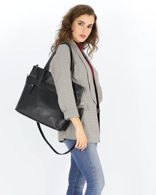 Torebka damska worek hobo bag skóra naturalna - MARCO MAZZINI czarna