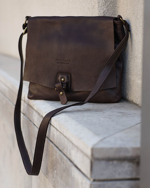 Torebka skórzana listonoszka stylowy minimalizm ala messenger leather bag - MARCO MAZZINI brąz caffe