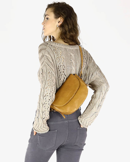 Torebka damska półokrągła listonoszka skórzana MARCO MAZZINI brąz camel