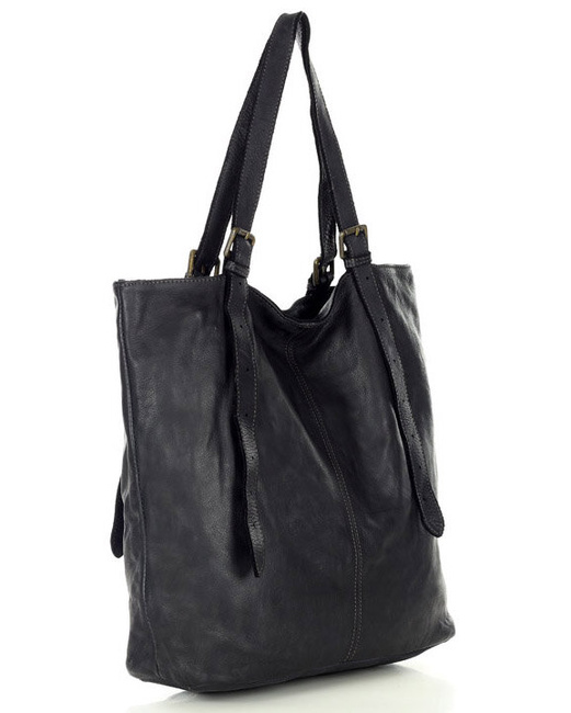 Torebka damska shopper z regulacją rączek skóra old pelle - MARCO MAZZINI czarny