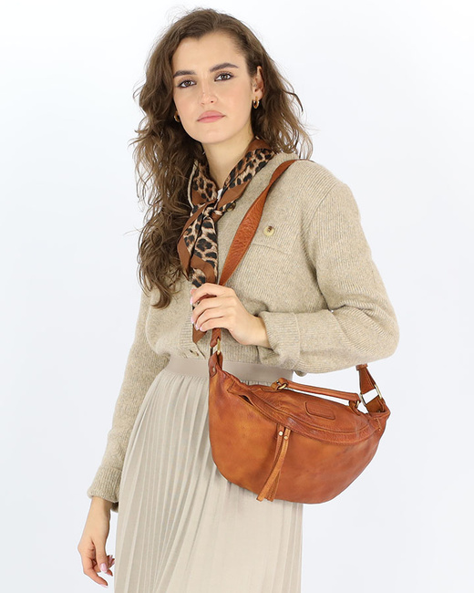 Torebka nerka damska skórzana listonoszka - MARCO MAZZINI brąz koniak