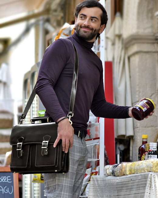 Teczka męska vintage handmade MARCO MAZZINI - skóra naturalna - CIRO Classic czarna