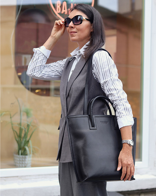 Ekskluzywna torba shopper do pracy skórzana premium MARCO MAZZINI czarna