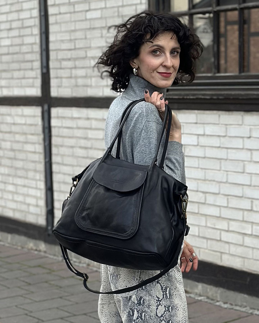 MARCO MAZZINI Torebka skórzana shopper bag ispirato dalla natura czarna