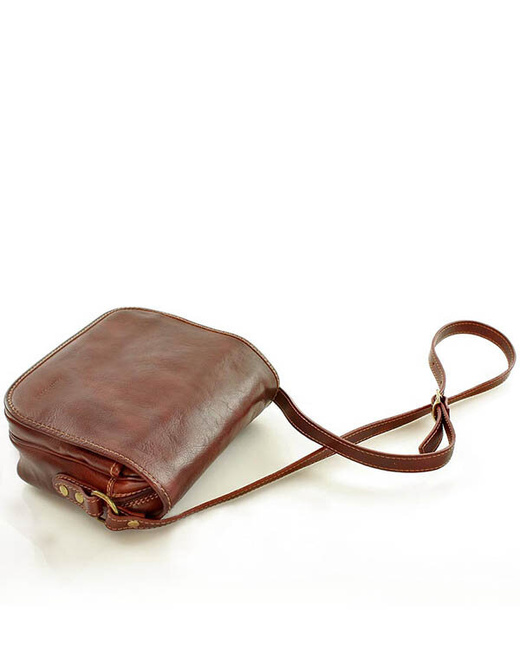 Włoska torebka listonoszka skórzana z klapą MARCO MAZZINI - Alabama Classico brązowa