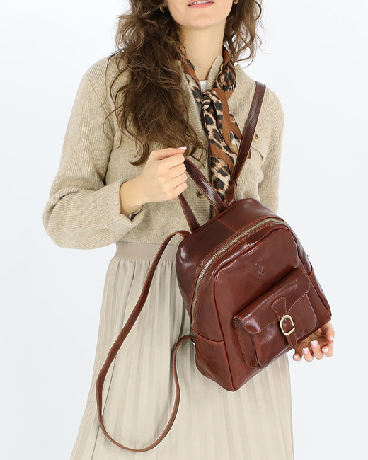 Elegancki plecak damski skórzany premium MARCO MAZZINI brązowy