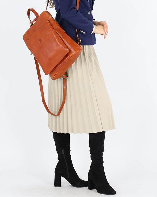 Elegancki plecak damski skórzany premium MARCO MAZZINI brązowy