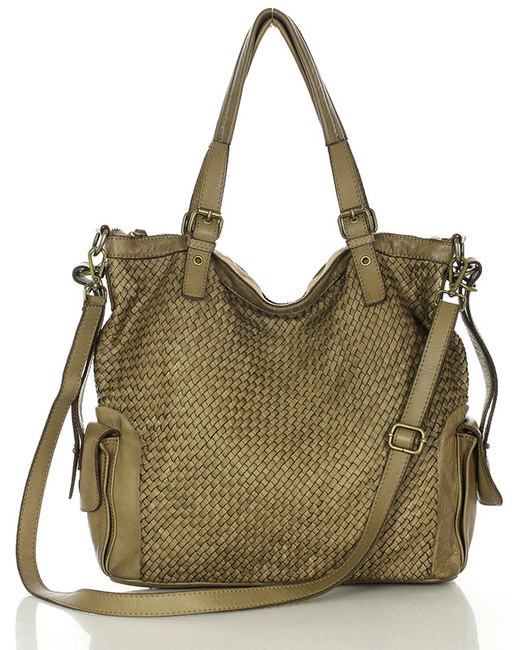 Miejska torebka regulowane raczki shopper pleciona skóra handmade MARCO MAZZINI beż