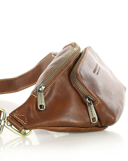 Torebka nerka na szerokim pasku skórzana premium pelle - MARCO MAZZINI brązowa