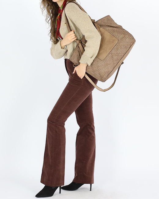 Oryginalna torebka pleciona damska skórzany shopper bag - MARCO MAZZINI beż taupe