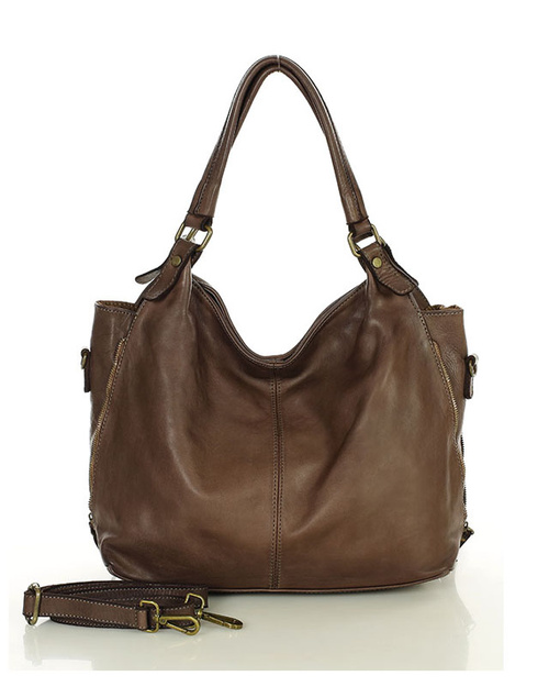 Torba skórzana wysokogatunkowa na ramię styl miejski shoulder leather bag - MARCO MAZZINI czekoladowy brąz