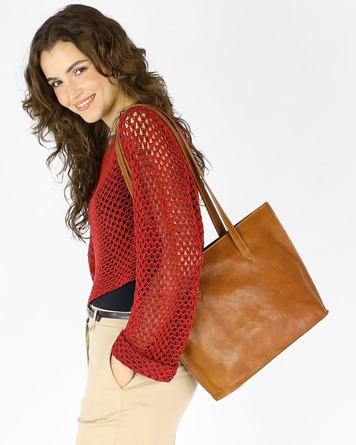 Torebka damska shopper uszlachetniona skóra włoska - MARCO MAZZINI camel