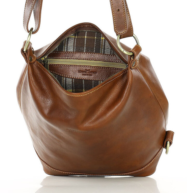 Torebka na szerokim pasku torba skórzana z Toscanii - MARCO MAZZINI brąz