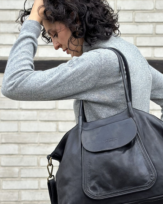 MARCO MAZZINI Torebka skórzana shopper bag ispirato dalla natura czarna