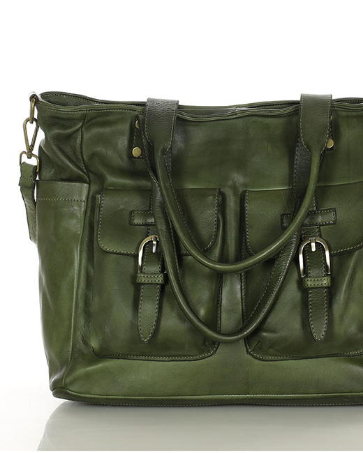 Torba skórzana shopper XL na ramię z dwoma kieszeniami MARCO MAZZINI zielona